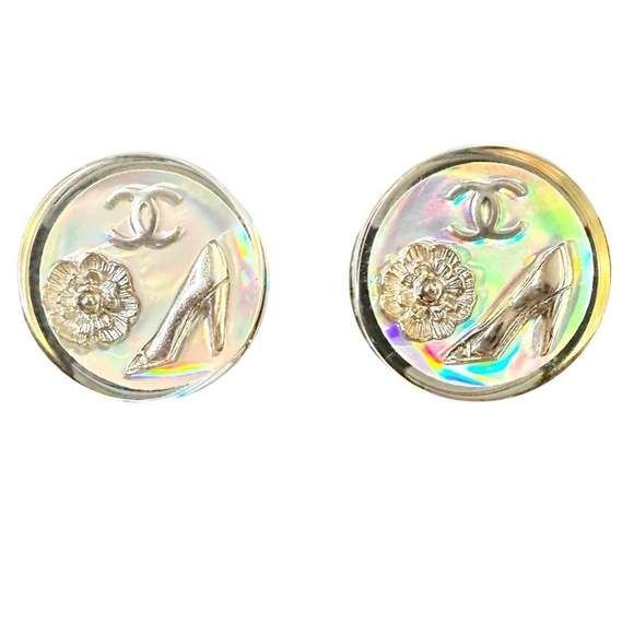 Authentic CHANEL Aurora Borealis Iridescent Rainbow Vintage ‘97 Clip On Earrings - Picture 14 of 16